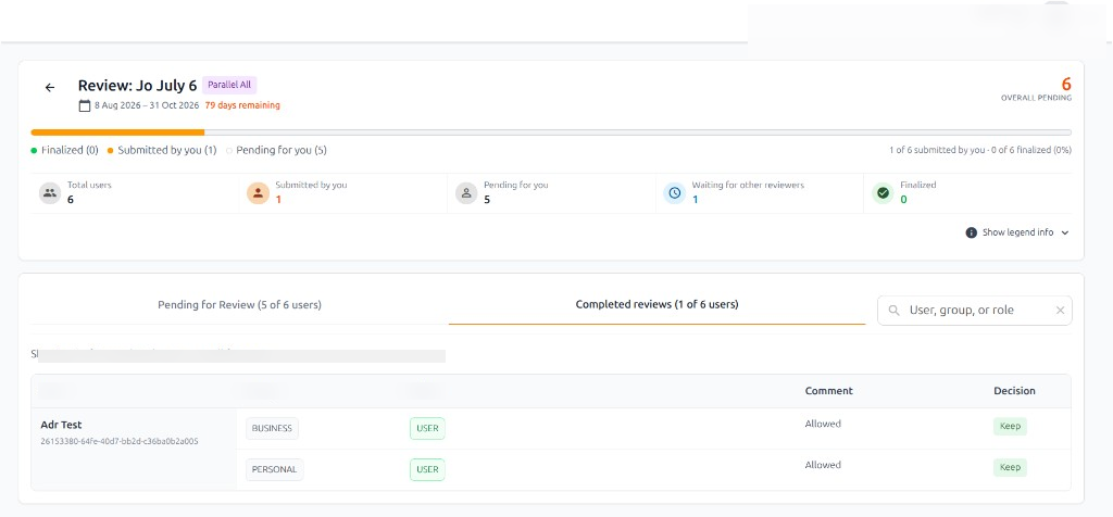Completed reviews tab in the review workspace