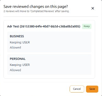 Review save confirmation showing per-user summary