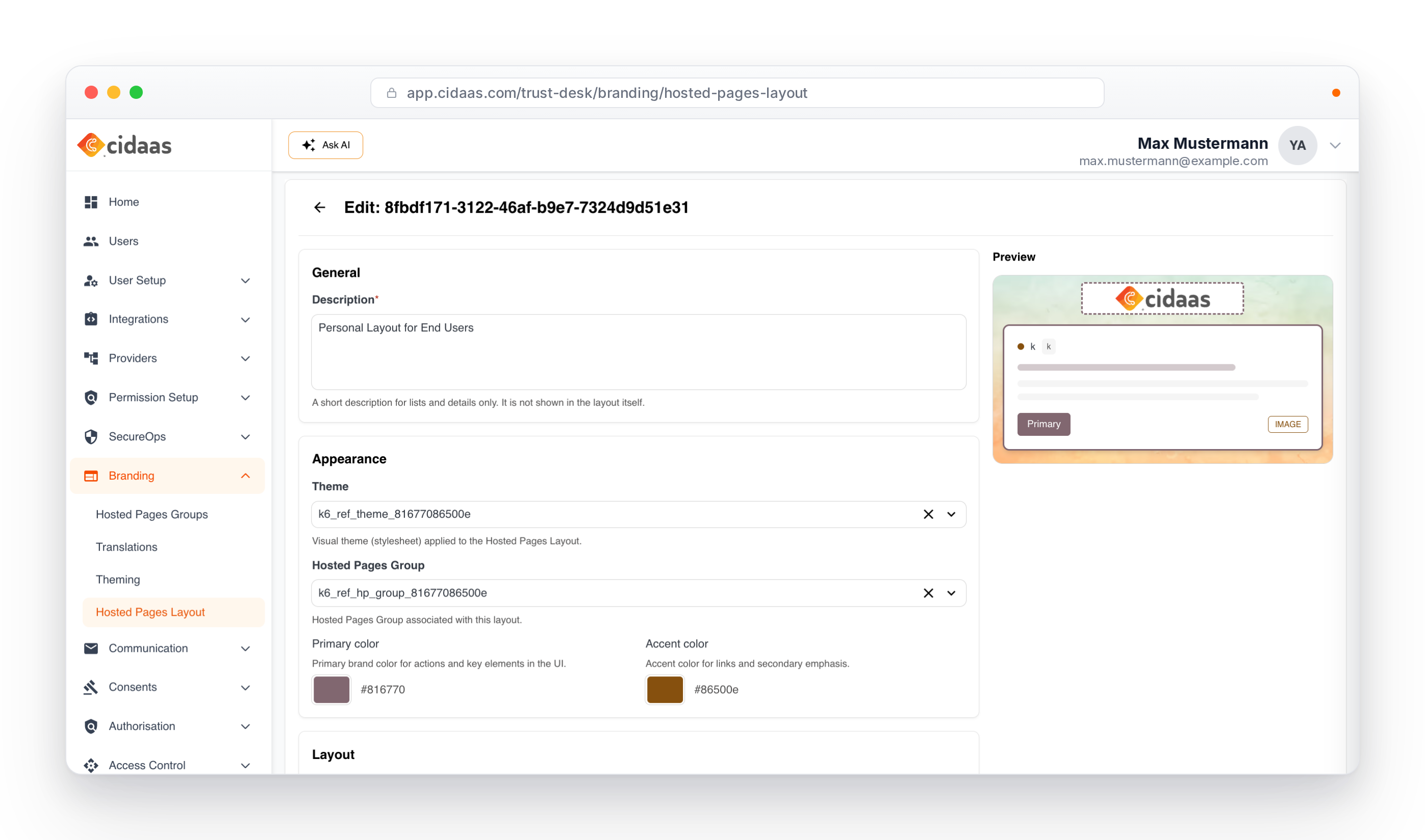 Hosted Pages Layout in Trustdesk