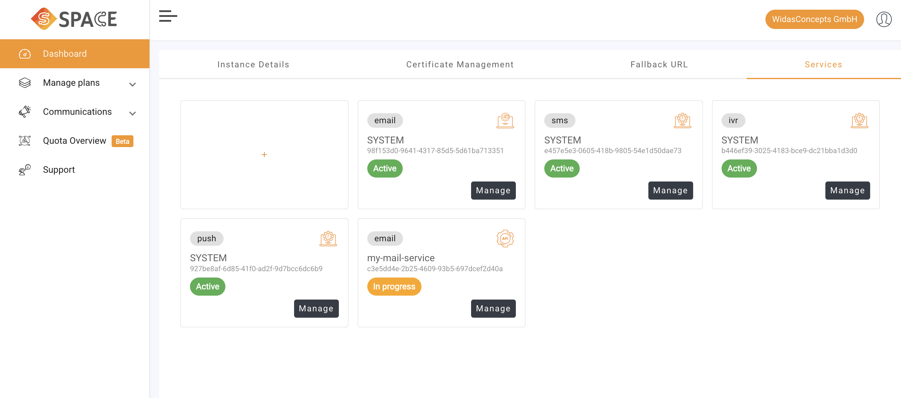 Communication provider list in CSpace