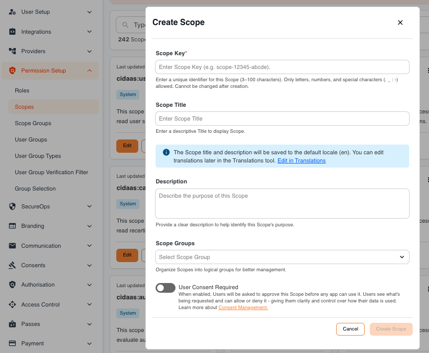 Create Scope — User Consent Required (Trustdesk)