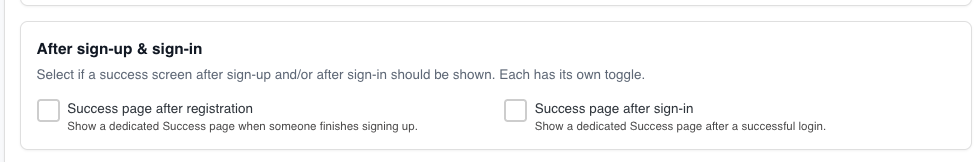 Enable "Success page after sign-in" in Authentication Setup (Trustdesk)
