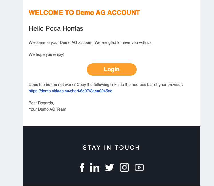 Welcome user email template